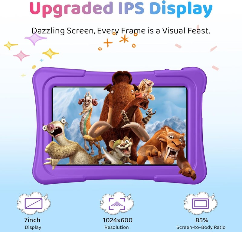 aiprotablet Kids Tablet, 7 inch Android 15 Tablet for Kids, 8GB+32GB 1TB Expand, Quad-Core Toddler Tablets with Shockproof Case, BT5.0, WiFi 5, Parental Control, Games, Dual Camera (Purple) - Image 2